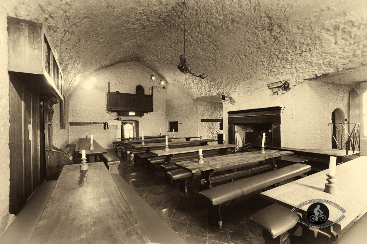 Bunratty Castle - Banquet room looking to entrance - Sepia