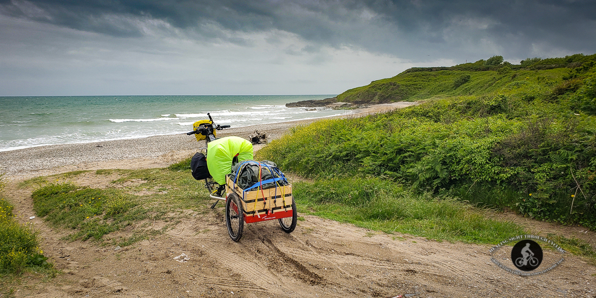 Bicycle and trailer on Ennereilly Beach County Wicklow - panorama